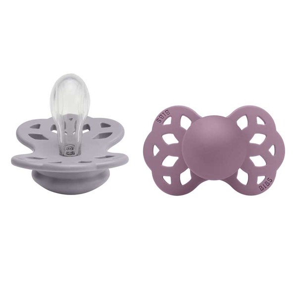 Bibs Smokk Infinity 2 Pack Silicone Size 1 - Fossil Grey / Mauve Fossil Grey / Mauve - Salg