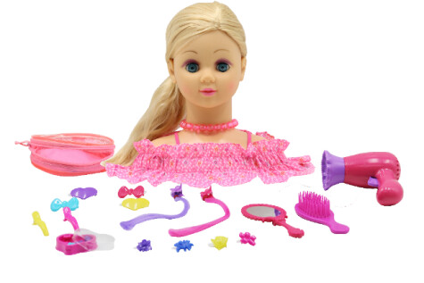 HF FRISØRDUKKE BLONDT HÅR Rosa - happy friend