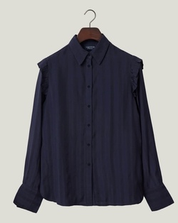 Lexington-Jacquardvevd bluse med volange  - Lexington