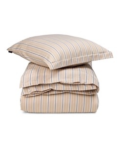 Stripete sengesett i bomullspoplin, beige/hvit  - Lexington