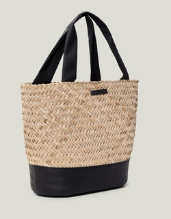 Contrast details straw bag, beige  - Lexington