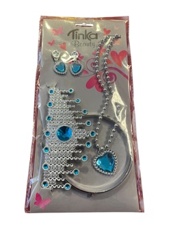 Prinsessesett Tiara, Kjede og Ørepynt Blå Blå - Tinka