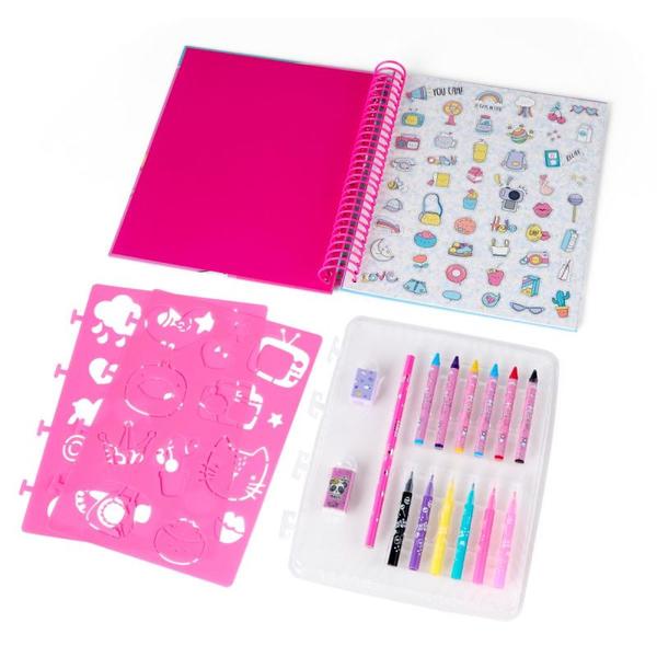 AKTIVITETSBOK MED STENCILER OG FARGEBLYANTER CUTIE CREW AKTIVITETSBOK MED STENCILER OG FARGEBLYANTER - Tinka