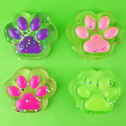 SQUISHY CAT PAW CLEAR GLITTER 130G 9cm Assortert farger - Fidget Toys