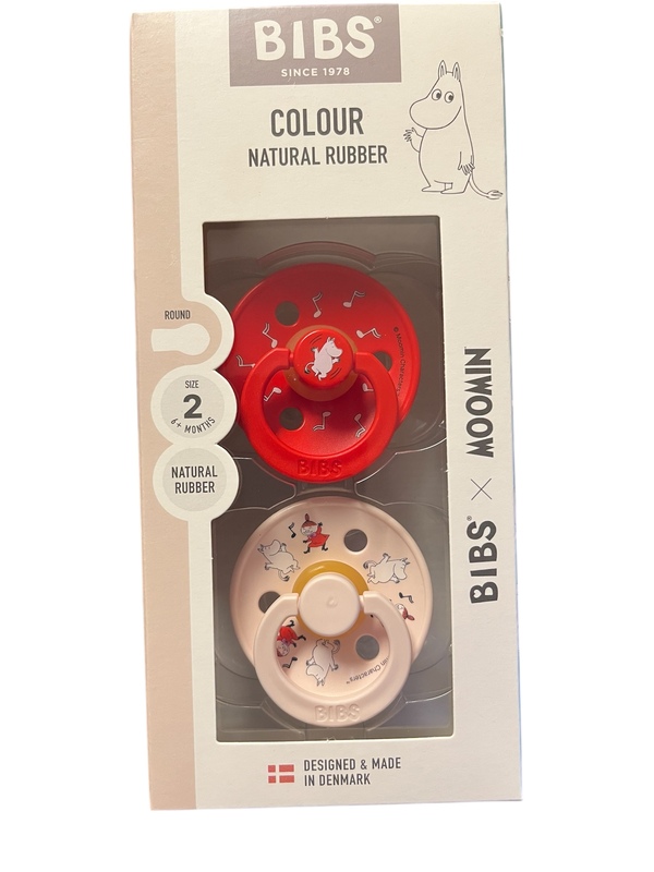 BIBS x MOOMIN COLOUR 2 PACK SZE 2 (6MND+) NATURAL RUBBER  Candy Apple mix - Bibs