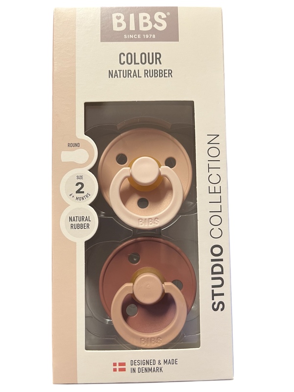 BIBS STUDIO COLOUR 2 PACK SIZE 2 (6MND+) NATURAL RUBBER Blush Woodchuck mix - Bibs