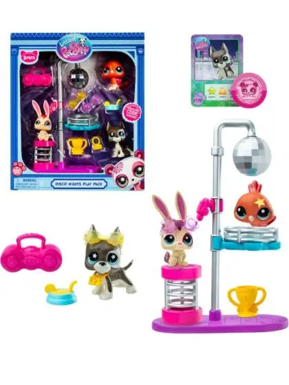 Littlest Pet Shop Disco Night Play - lekesett med 7 tilbehør og samlekort Disco Night - Salg
