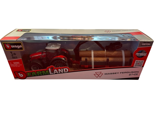 Massey Ferguson 8740S gårdstraktor med tømmerlast tømmerlast - Burago