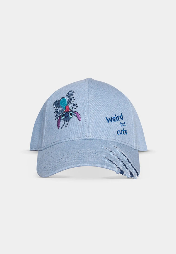 Disney Lilo & Stitch Ripped Denim Caps - Justerbar caps Lyse blå Stitch - Difuzed