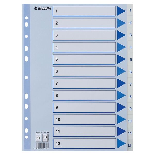 Register ESSELTE A4 plast 1-12 blå/hvit Register - Kontorutstyr