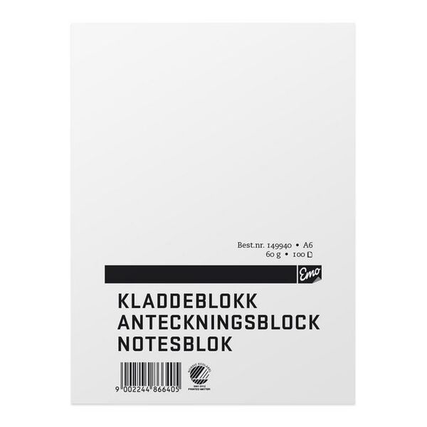 Kladdeblokk EMO A6 60g 100 blad ulinjert Kladdeblokk - Kontorutstyr