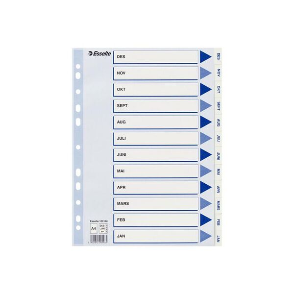 Register ESSELTE A4 plast des-jan hvit Hvit og Blå - Kontorutstyr