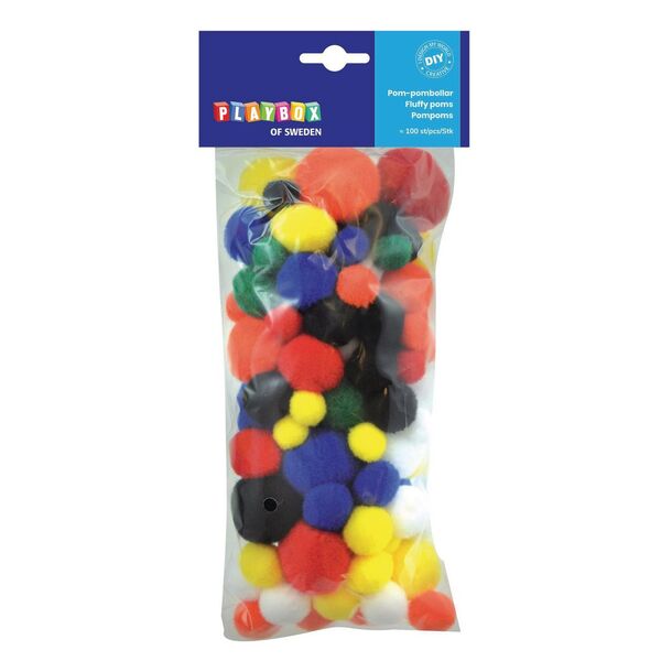 Pompom PLAYBOX (100) Forskjellige farger i pakken - Kontorutstyr