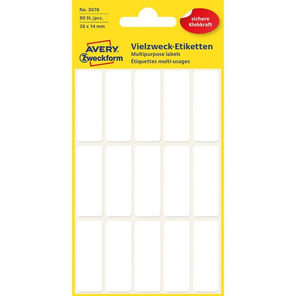 Etikett AVERY manuell 14x38mm hvit Hvit Etikett - Kontorutstyr