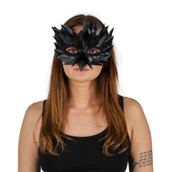HALF MASK VENETIAN FEATHERS BLACk Sort  - Halloween