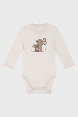 Hust&Claire body med mus og babymus, bambus ull 4501 French oak - Hust & Claire