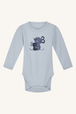 Hust&Claire body med mus og babymus, bambus ull 4112 Cloud Blue - Hust & Claire