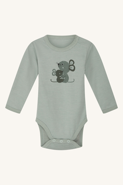 Hust&Claire body med mus og babymus, bambus ull 3416 Jade Green - Hust & Claire