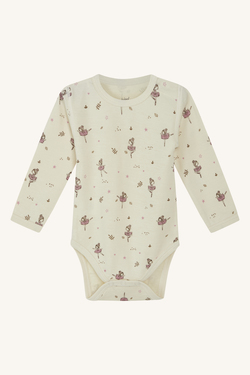 Hust&Claire body med ballerina/leker, bambus ull 3290 Ecru - Hust & Claire