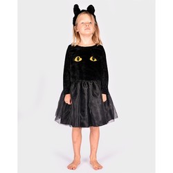 BLACK CAT DRESS w HEAD PIECE 122-128 CL 6-8 YEARS black cat - Halloween