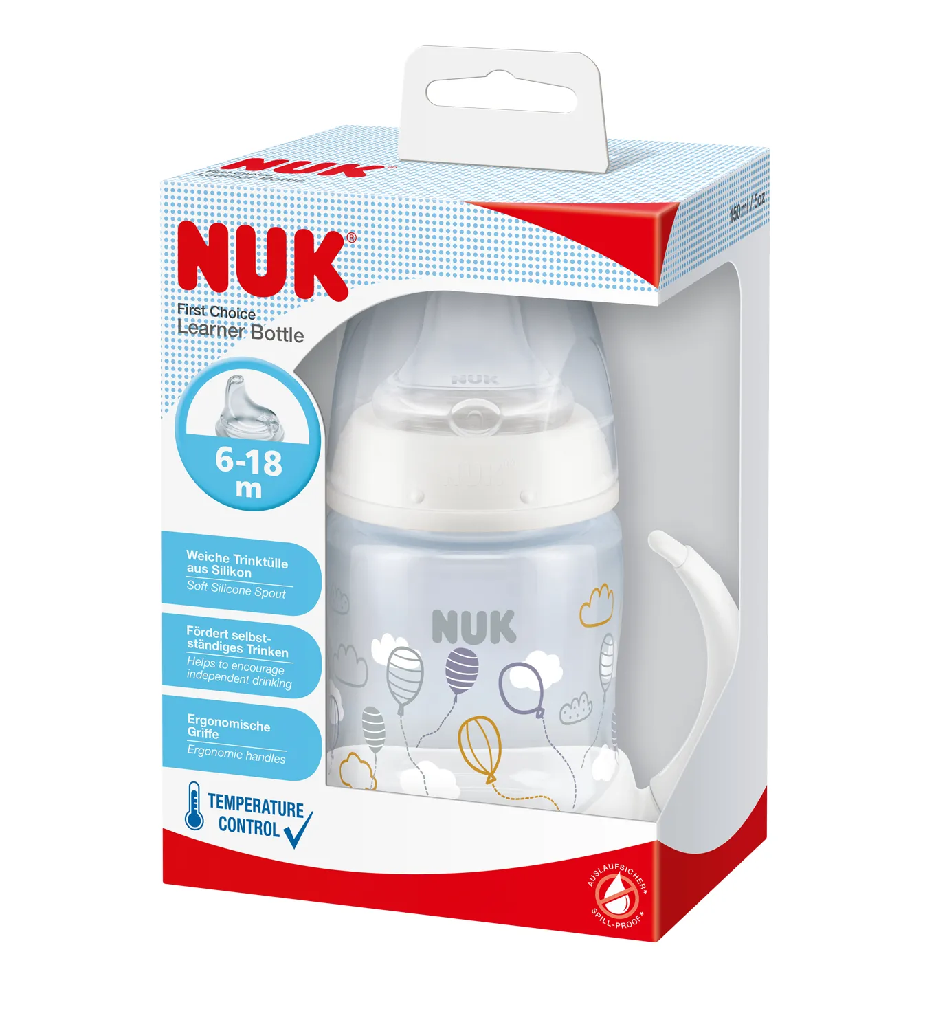 First Choice + Temperature Control Learner Bottle Rød - NUK