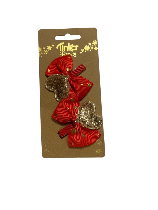 HÅRCLIPS SLØYFE M/HJERTE TINKA BEAUTY JUL Rød - Tinka