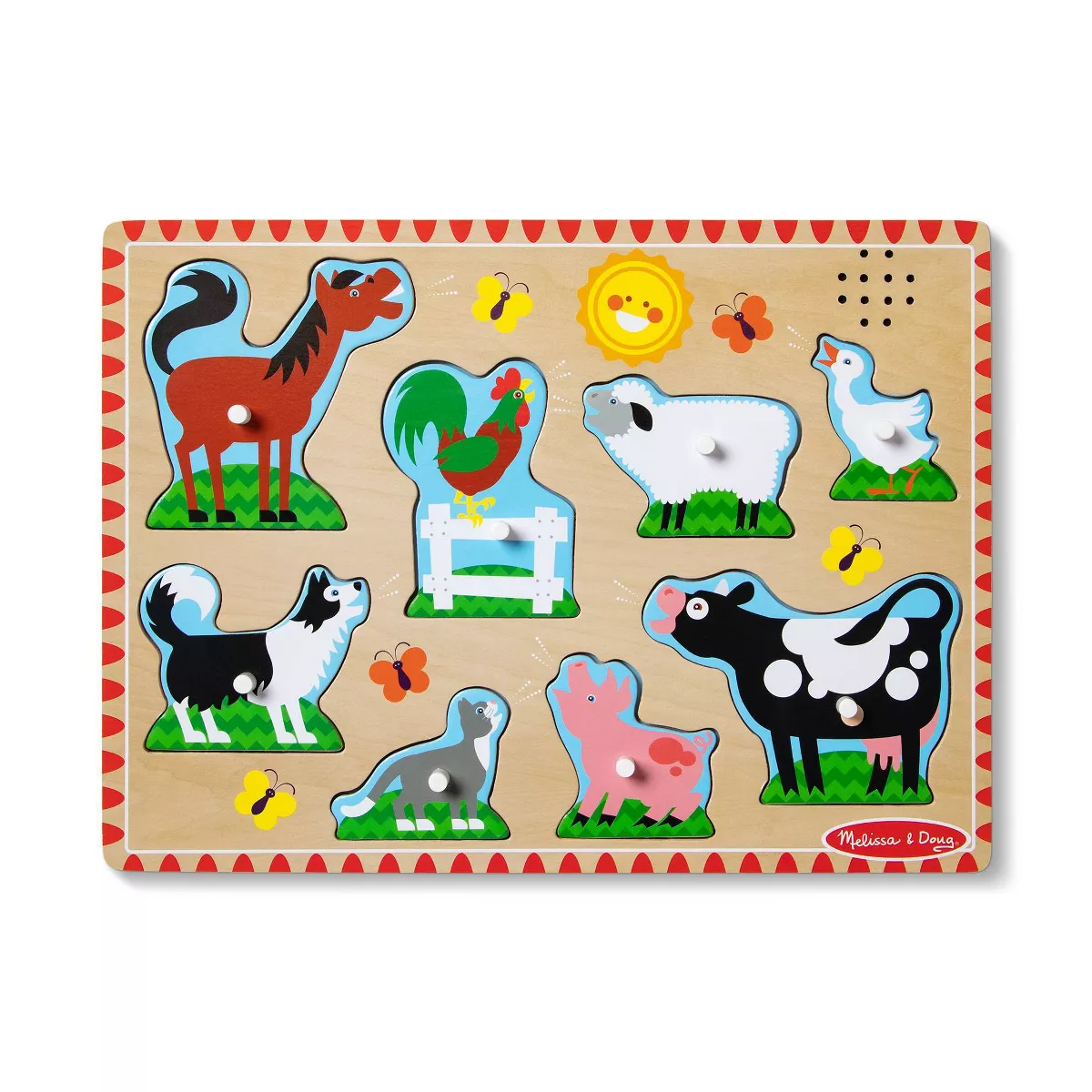 Melissa And Doug Farm Animals Wooden Peg Sound Puzzle 8pc farm  - Trepuslespill