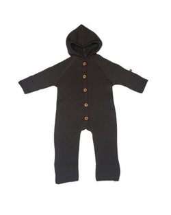 Jumpsuit merino wool w. buttons and hoodie brown - Smallstuff