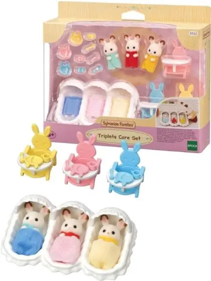 Sylvanian Families babysett med kanintrillinger og tilbehør - 19 deler triplets care set - Sylvanian families