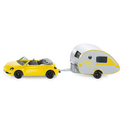 Siku Car with Trialer caravan Gul bil Og Sølv campingvogn - Siku