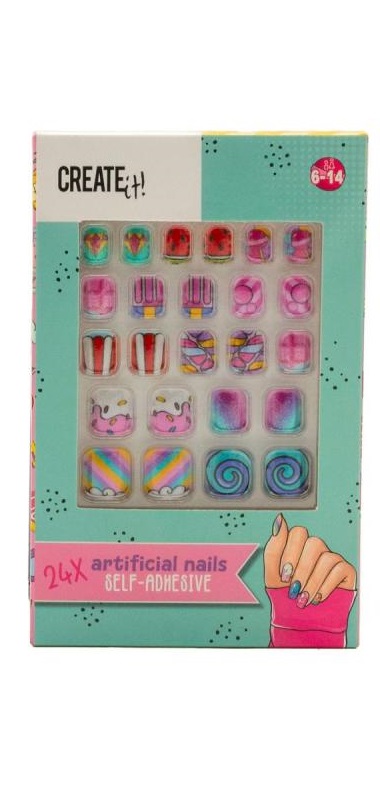 PAKKE (12PK) SELVKLEBENDE NEGLER SETT CANDY EXPLOSION CREATE IT!** SELVKLEBENDE NEGLER - Create it!
